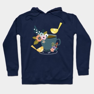 Twin Finches Tweeting At Tea Time Hoodie